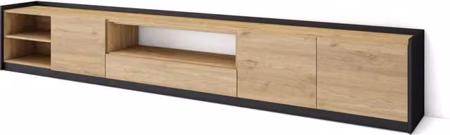 Mobile TV Soggiorno, 310x50x37 cm, Per TV fino a 80", Mobile Soggiorno, Rovere e nero