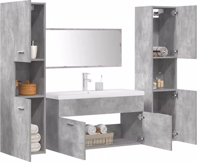 Set Mobili da Bagno 5 pz Grigio Cemento in Legno Multistrato 3324906