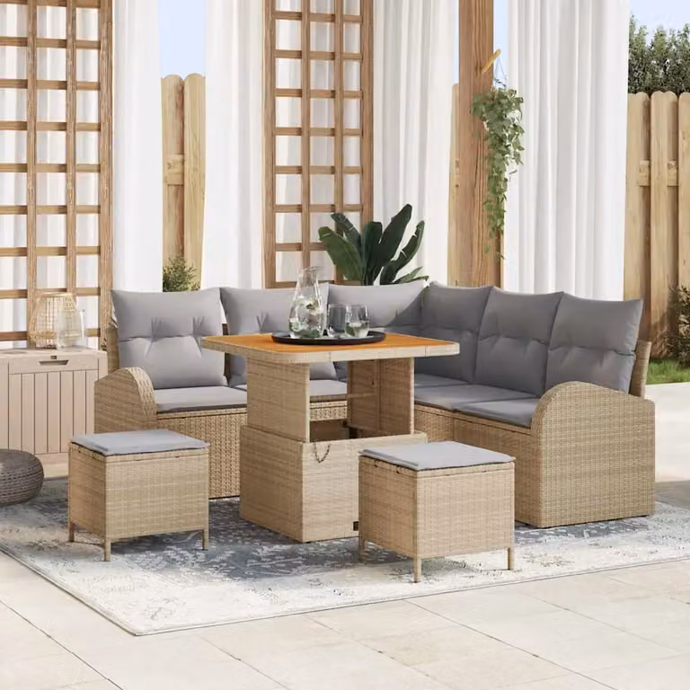 vidaXL Set Divano da Giardino 8 Pezzi a Forma di L con Tavolino e Cuscini Beige e Grigio