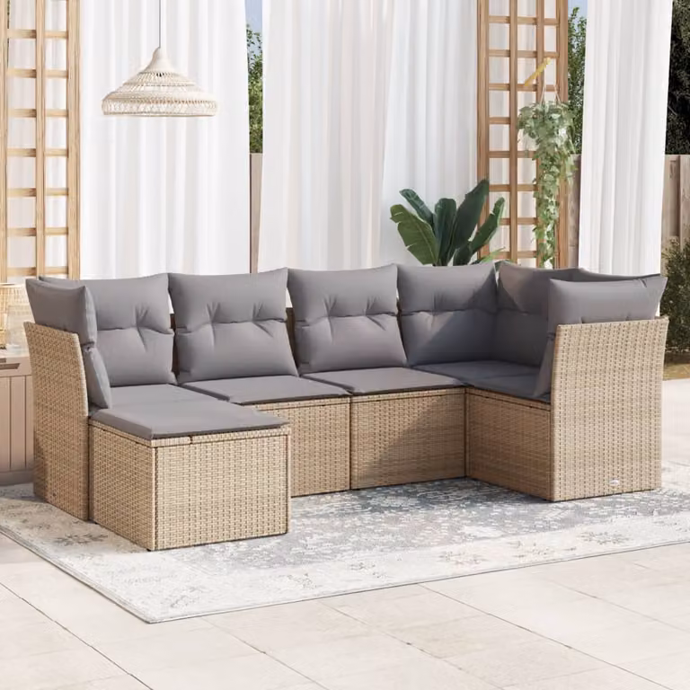 vidaXL Set Divano da Giardino a L 6 pz con Cuscini Beige e Struttura in Metallo e Polyrattan