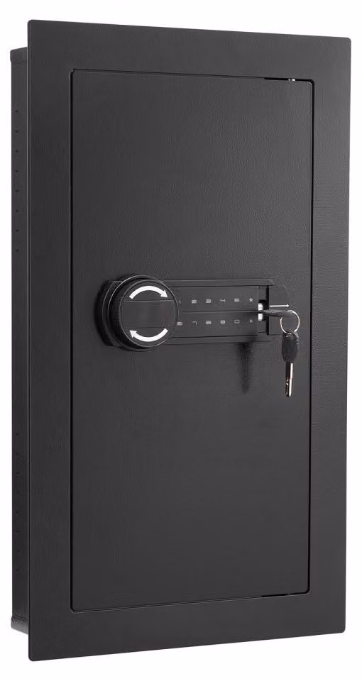 Cassaforte da incasso, con serratura a combinazione e chiave, realizzata Acciaio al carbonio da 2,3 mm, dimensioni 100 x 333 x 594 mm, colore nero