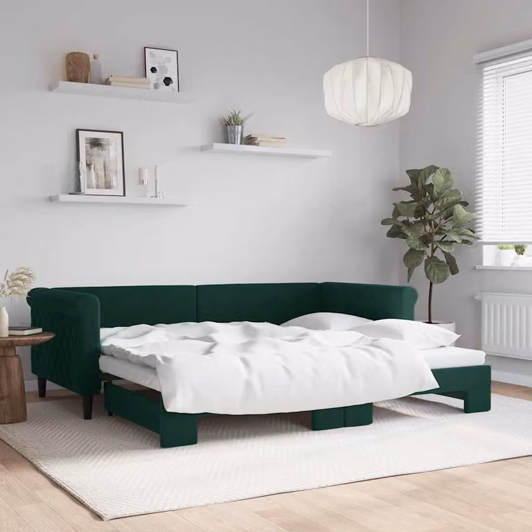 vidaXL Divano Letto Moderno in Velluto Verde con Letto Estraibile L/P: 90 x 200 cm