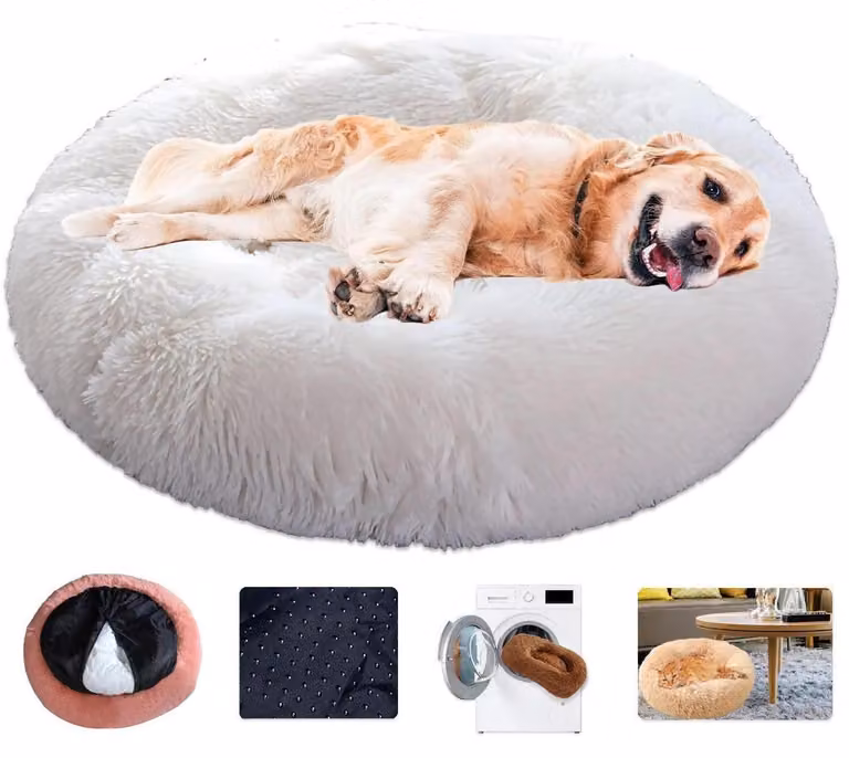 Cuccia per cani a forma di ciambella, nido rotondo, in peluche, lavabile, taglia 3XL, diametro 100 cm, colore bianco