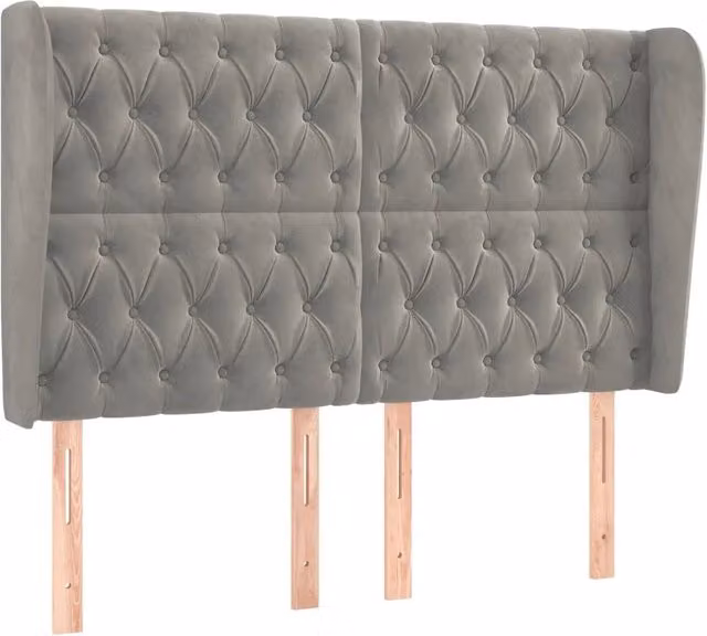 Testata ad orecchio in velluto grigio chiaro per camera da letto L: 147 cm, P: 23 cm, H: 118/128 cm