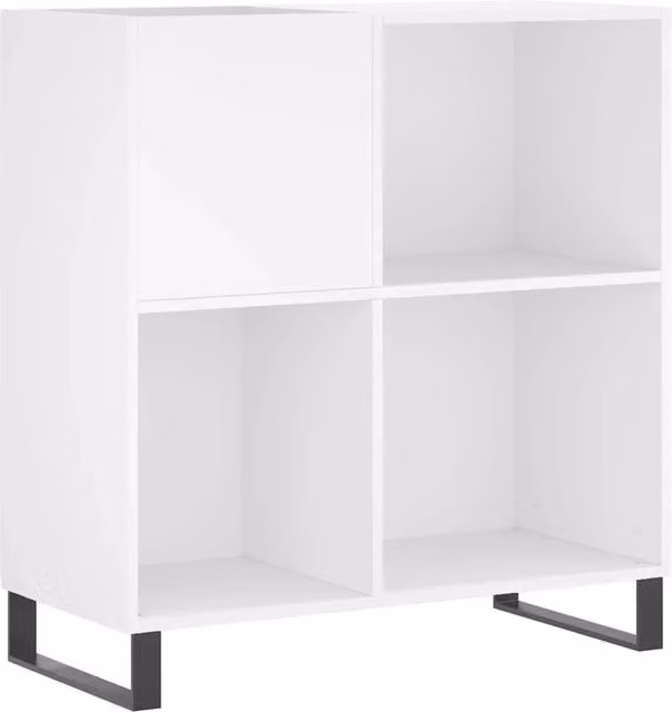 Mobile Porta Dischi Bianco in Legno e Metallo Stile Industrial L: 84,5 cm, P: 38 cm, H: 89 cm