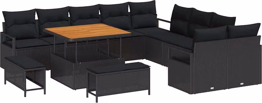 Set Divano da Giardino con cuscino 13 pcs Nero polyrattan