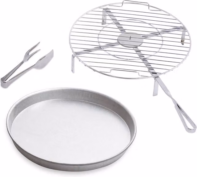 Griglia Barbecue Alfa in Acciaio con Accessori, Diametro: 37 cm, Colore Argento