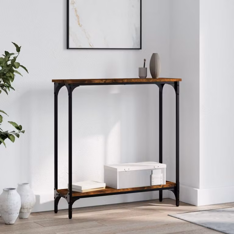 vidaXL Tavolino Consolle in Legno Rovere Fumo, Stile Industriale, L 75 cm x P 22,5 cm x H 75 cm