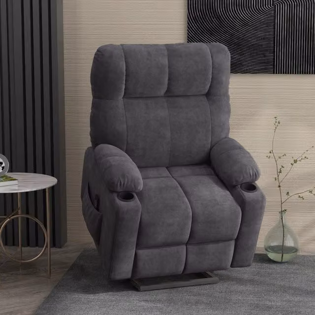 Poltrona relax elettrica 91x95x109 cm con alzata massaggio e calore in poliestere grigio scuro
