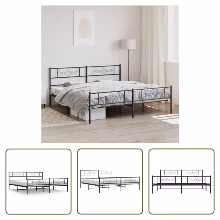 The Living Store Struttura letto con testiera e pediera in metallo nero 200x200 cm