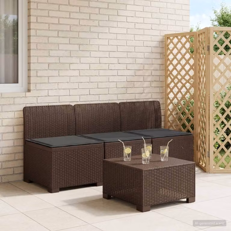 Divano da giardino a L vidaXL con cuscini in look rattan, colore antracite e marrone