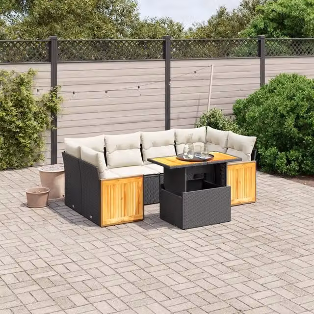 Set Divani da Giardino con Cuscini 7pz Nero Polyrattan 3273856