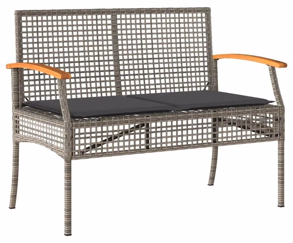 Panca da giardino grigia in rattan sintetico con cuscino confortevole