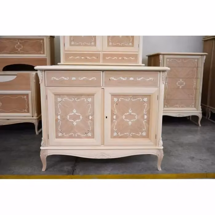 Credenza classica Mobili 2G con 2 porte e 2 cassetti in legno di pino grezzo L: 111 cm, P: 40 cm, H: 91 cm – 1