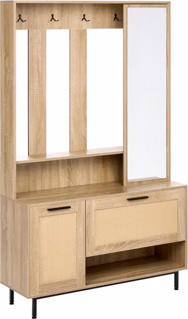 Mobile da ingresso con scarpiera a specchio L 112 cm A 179 cm Armadio Appendiabiti Truciolato Marrone Chiaro