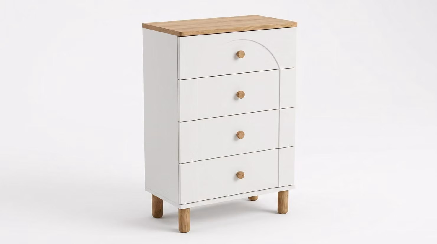 Comodino elegante, bianco, in stile nordico, con cassetti. Comò scandinavo