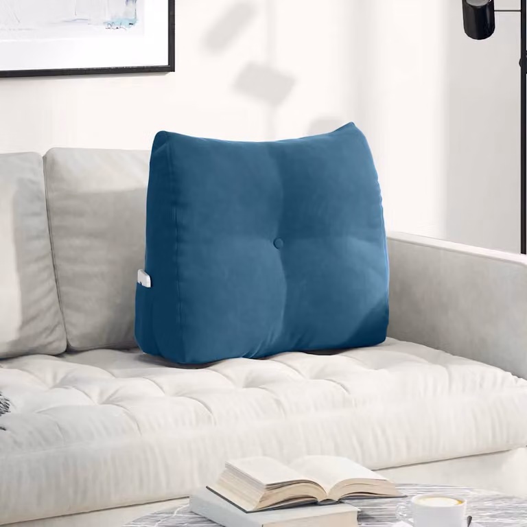 vidaXL Cuscino per Schiena a Cuneo in Velluto Blu L: 60 cm, P: 24 cm, H: 50 cm