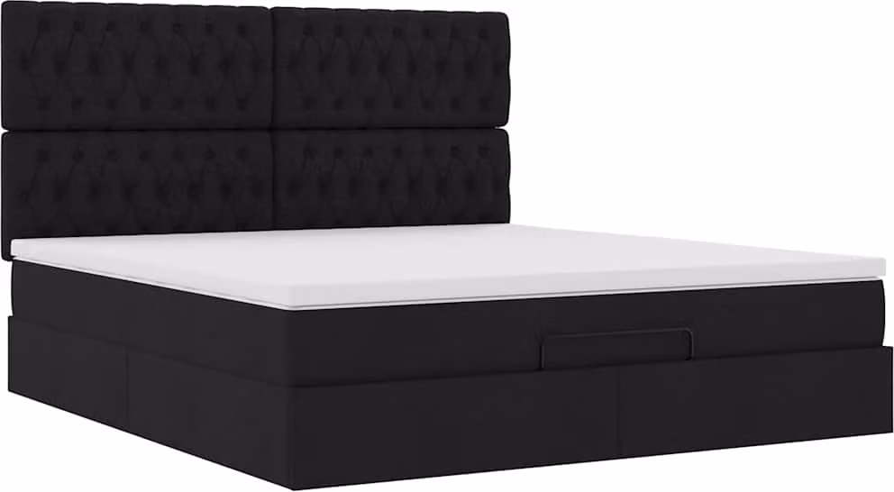 Struttura Letto Pouf con Materasso Nero 180x200 cm in Tessuto