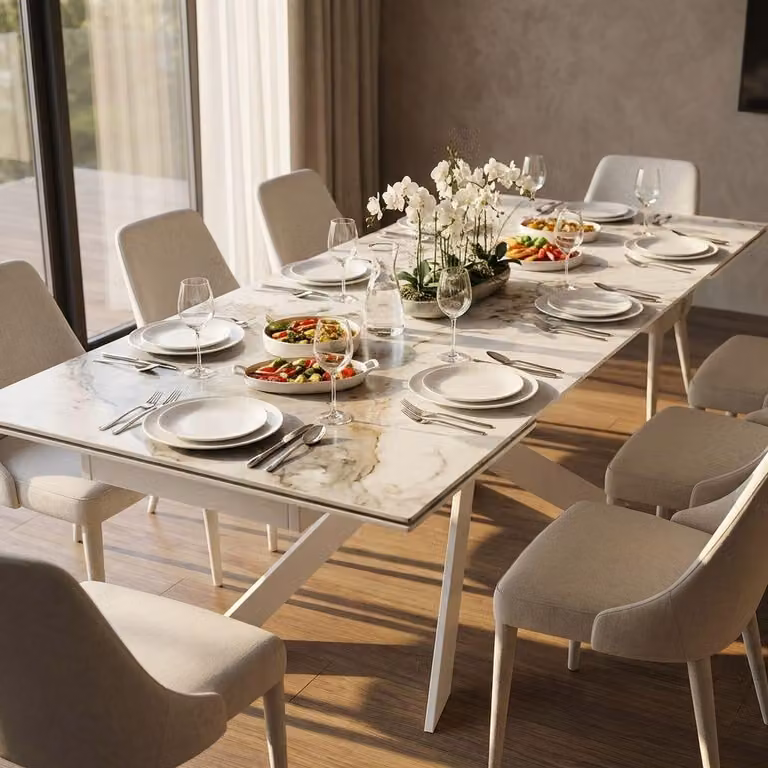 Milani Home - tavolo da pranzo allungabile 160-200-240 x 90 x 76 cm, bianco, metallo