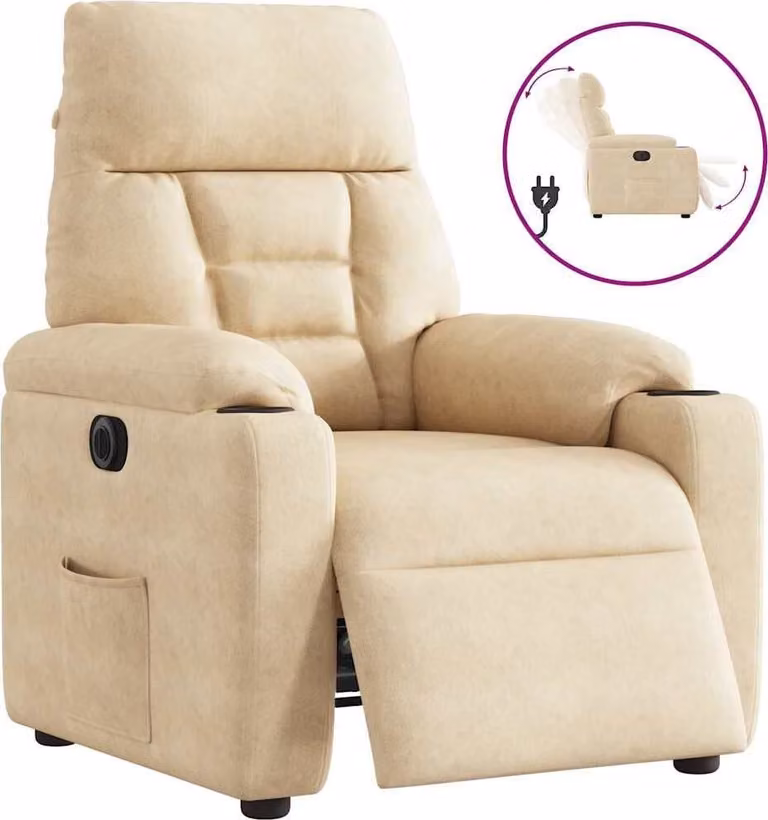 Recliner elettrico in tessuto microfibra crema