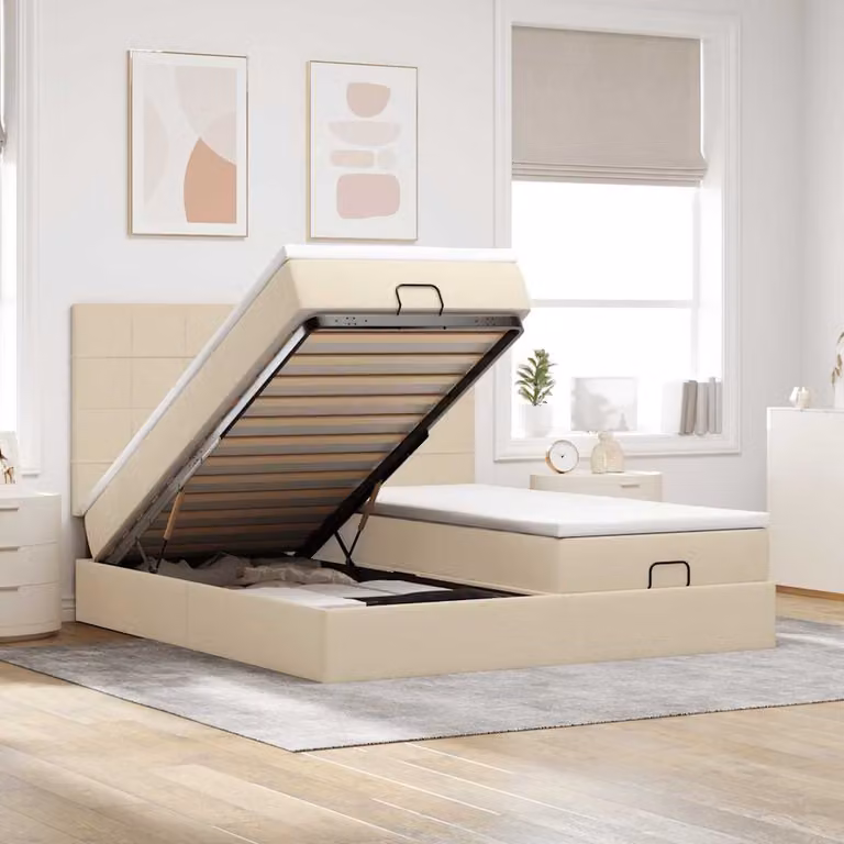 vidaXL Struttura Letto con Materasso e Base a Sollevamento, Colore Beige e Bianco, L/P/H: 200 x 203 x 128 cm