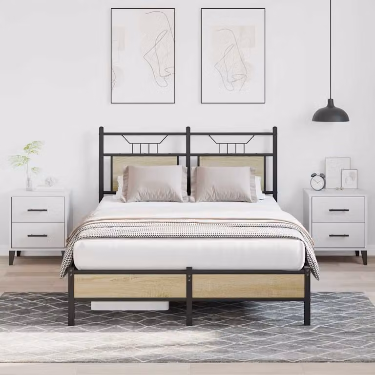 vidaXL Giroletto senza Materasso in Rovere Sonoma e Metallo L/P/H: 120 x 200 cm