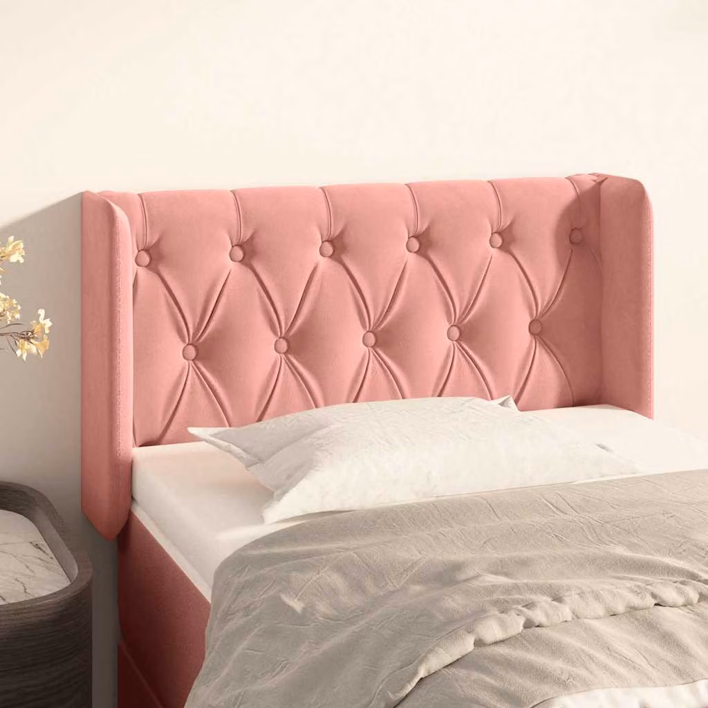 Testiera ad orecchio vidaXL in velluto rosa con struttura in legno L: 83 cm, P: 16 cm, H: 78-88 cm