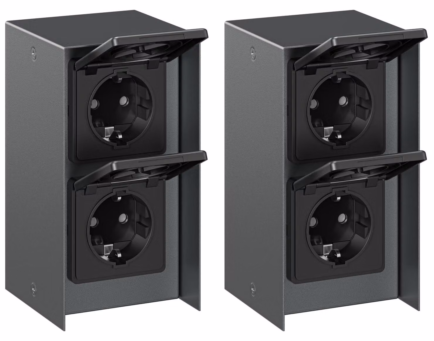 ledscom.de - 2 prese esterne a doppia uscita, modello STEDDA, grado di protezione IP44, acciaio inossidabile antracite, da installare verticalmente, adatte per giardino, terrazza e aree esterne – 2 prese / 7,1 cm, confezione da 2 pezzi (venduta singolarme