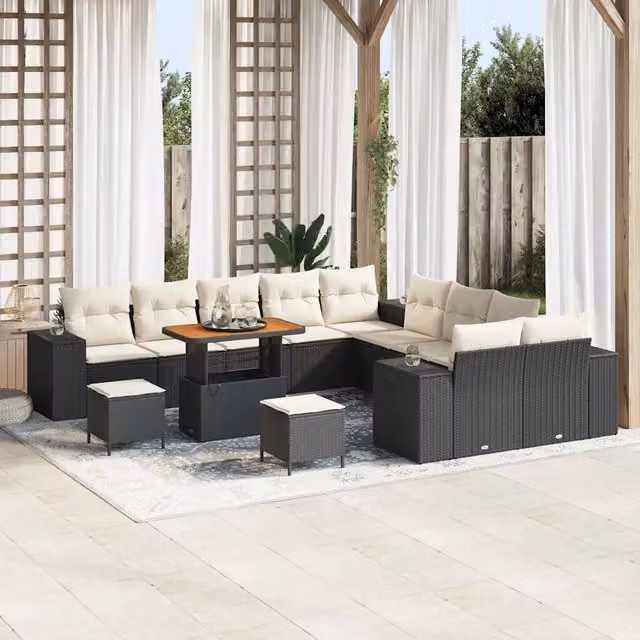 Set Divano da Giardino Moderno vidaXL in Polyrattan con Cuscini Nero e Beige