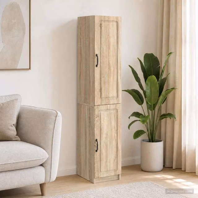 Set di 2 armadi a muro vidaXL in legno MDF color rovere e beige con ante a battente per soggiorno o ufficio