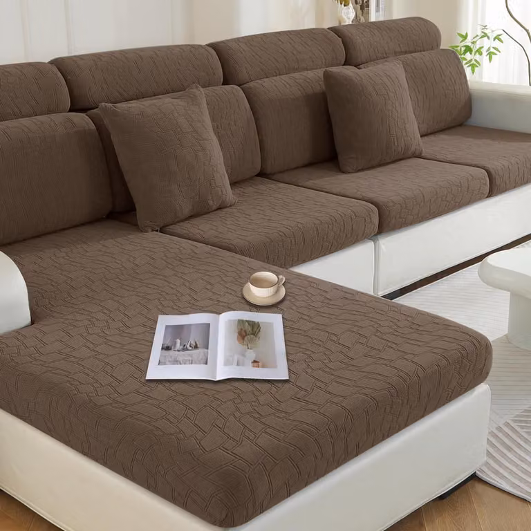 Copertura per cuscino da seduta, elasticizzata, universale, a forma di L, per 1 posto * 3 posti + chaise longue, colore marrone