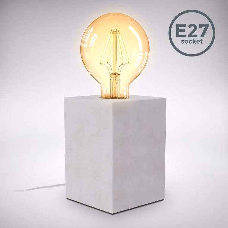 B.K.Licht Lampada da comodino in cemento, attacco per lampadina E27 non inclusa, Dimensioni 9x9x13 cm, interruttore sul cavo, lampada da tavolo quadrata grigia