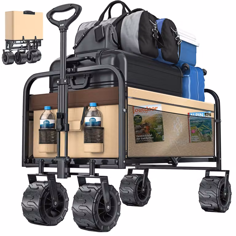 Carretto pieghevole KESSER® con ruote larghe | carrello a mano | carrello da trasporto | carrello per attrezzi | incl. 2 borse a rete | pieghevole | ruote in plastica | portata fino a 150 kg | carrello da trasporto | rimorchio da giardino