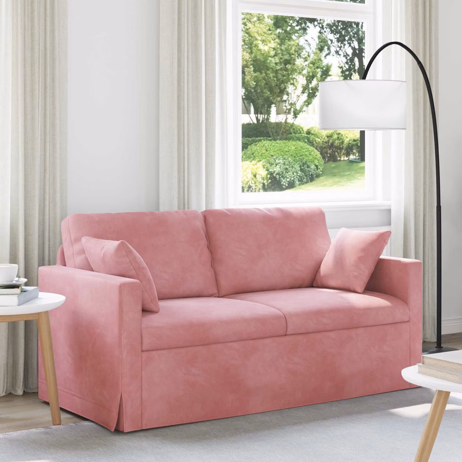 vidaXL Divano Moderno in Velluto Rosa con Cuscini e Coperture Rimovibili L: 158 cm, P: 78 cm, H: 80 cm – 1