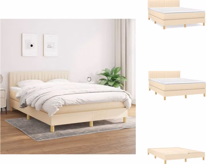 vidaXL Letto a molle con materasso crema 140x200 cm in tessuto - Letti e strutture letto