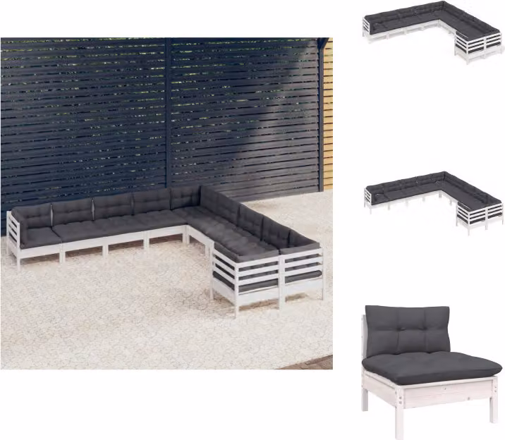 vidaXL Set da giardino da 10 pezzi con cuscini in legno di pino bianco - Set di mobili da giardino