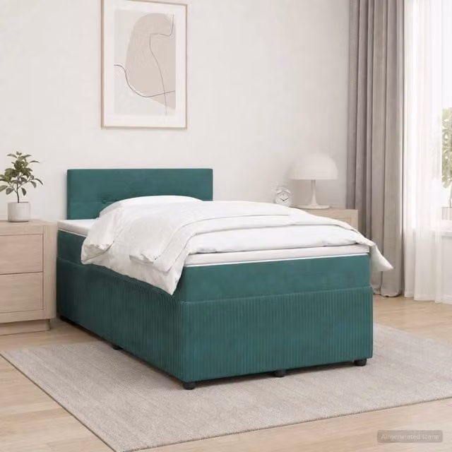 Letto box spring con materasso ibrido vidaXL in velluto verde e bianco L/P: 120 x 200 cm – 1