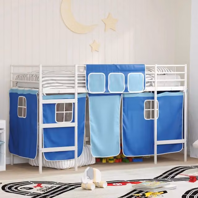 Letto a castello per bambini con tende Bianco e Blu 75 x 190 cm 42020815