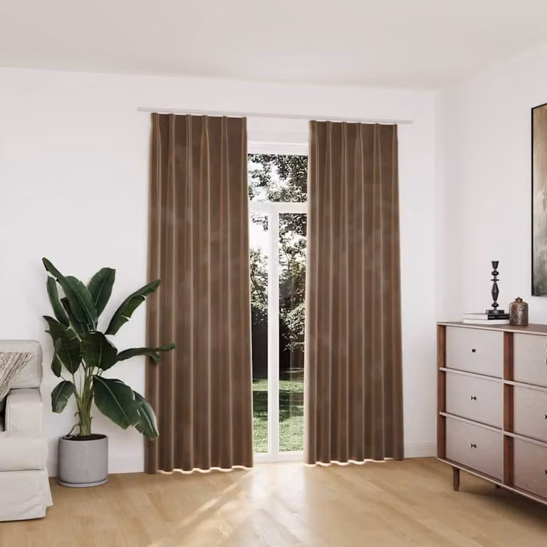 Set di 2 tende oscuranti vidaXL in velluto beige con ganci, L 140 cm x H 225 cm