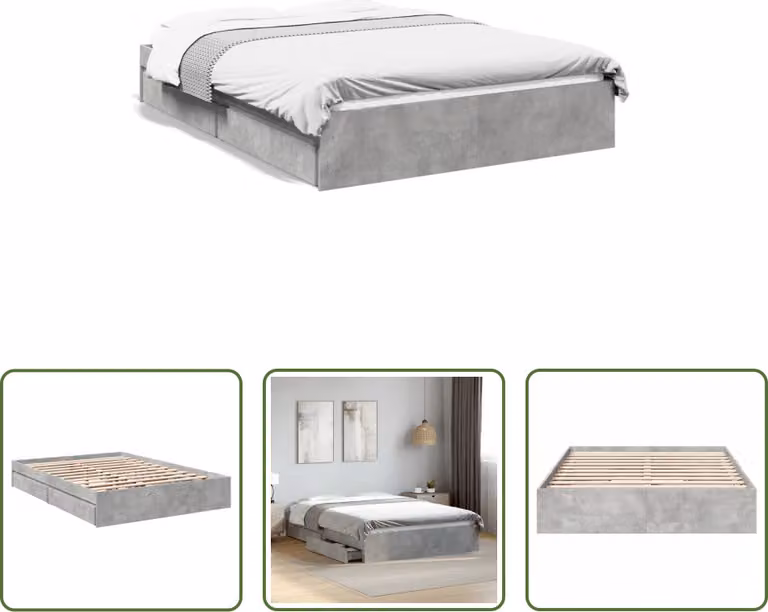 The Living Store Struttura letto con cassetti in cemento grigio 120x200 cm materiale legno