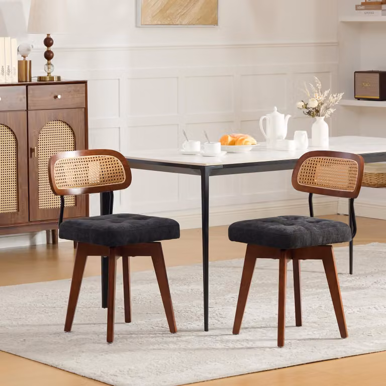 Set di 2 sedie STILVORA, sedia da cucina con schienale intrecciato, sedia da pranzo con seduta imbottita, sedia in stile mid-century