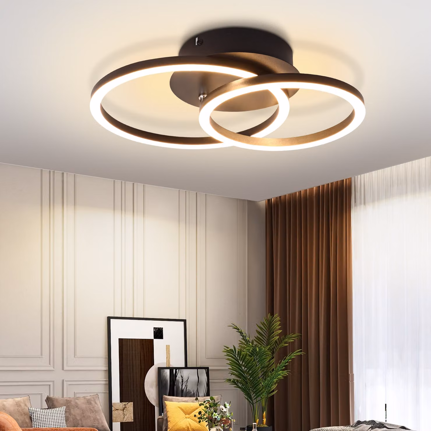 ZMH LED plafoniera plafoniera plafoniera 2 anelli nero girevole soffitto Bianco caldo lampada rotonda camera da letto 24W 3000K per soggiorno cucina