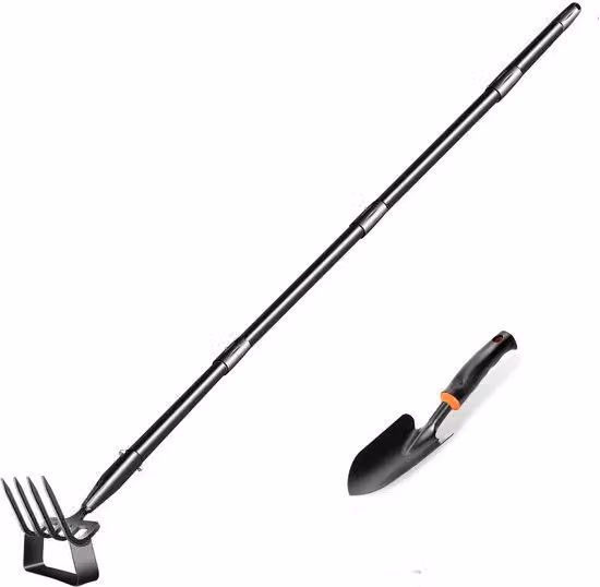 Ibenzoa® Zappa da giardino regolabile, 94/124/157 cm – 2-in-1, con tubo in acciaio di Ø 3,3 cm, lama bilaterale e 4 punte, manico in gomma antiscivolo