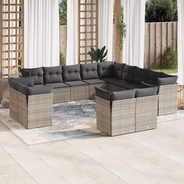 Set di Divani da Giardino VIDAXL in Polyrattan Grigio con Cuscini, Composizione a U da 13 Pezzi – 1