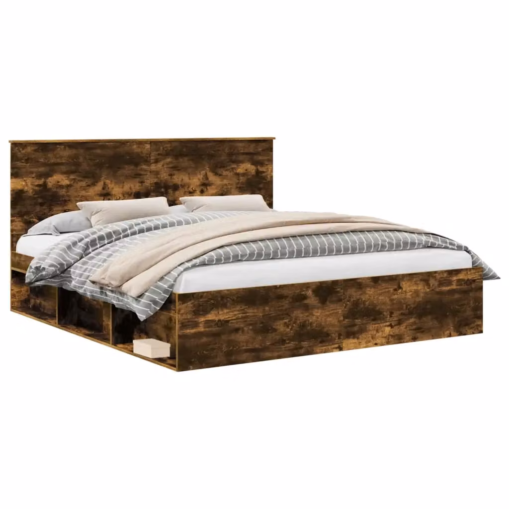 Struttura del letto moderna vidaXL in pino massello e MDF, colore rovere fumé, L/P/H: 180 x 200 x 210 cm – 2
