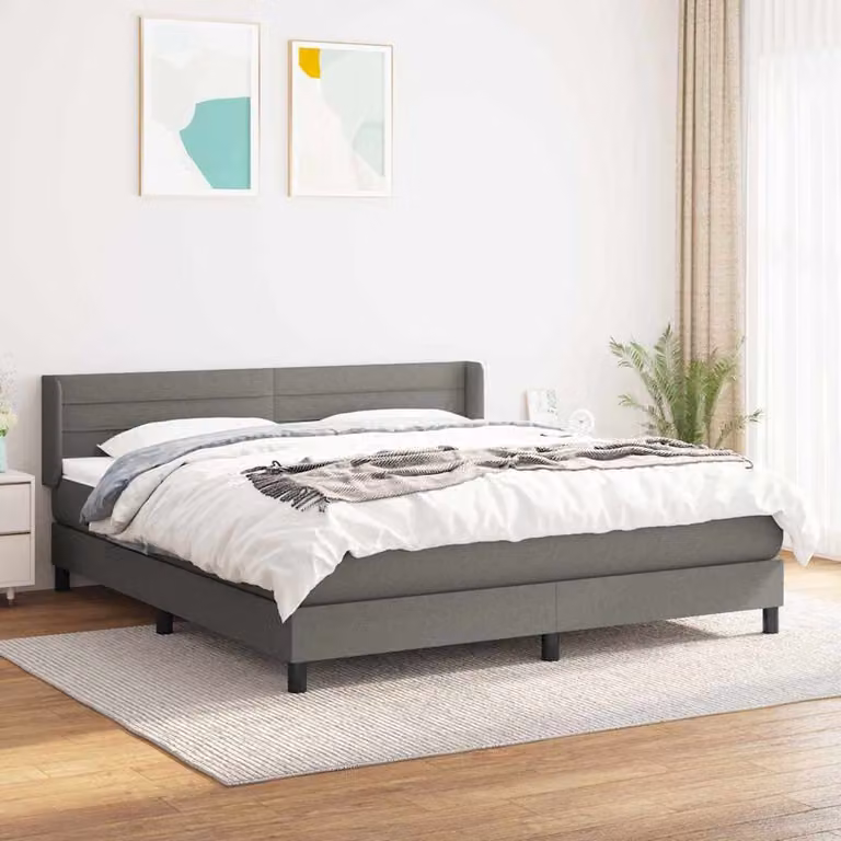 vidaXL Giroletto a Molle Ibrido con Materasso in Tessuto Grigio e Bianco L/P/H: 160 x 200 x 88 cm