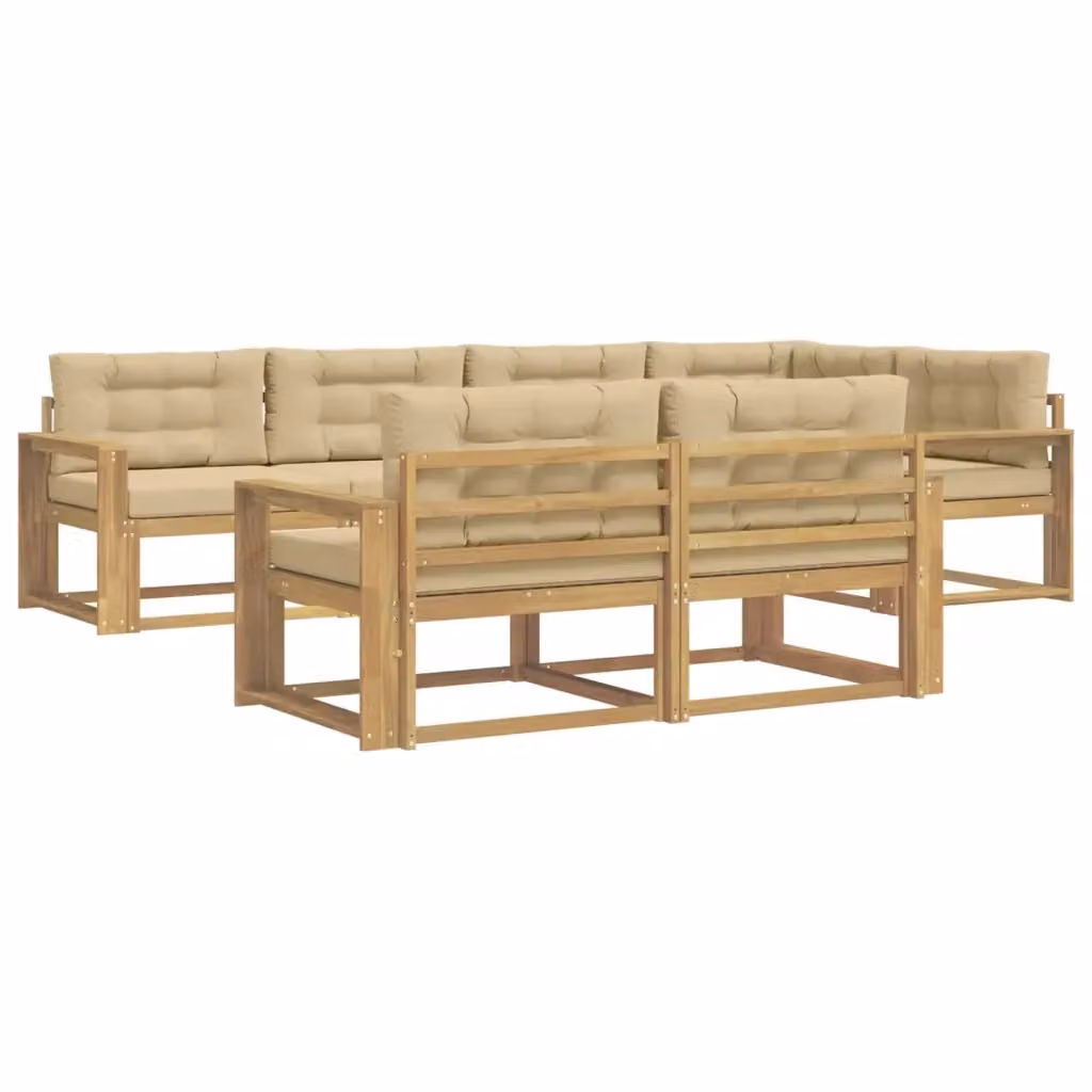 Set di divani da esterno a L vidaXL in legno di acacia con cuscini Bianco e Beige – 2