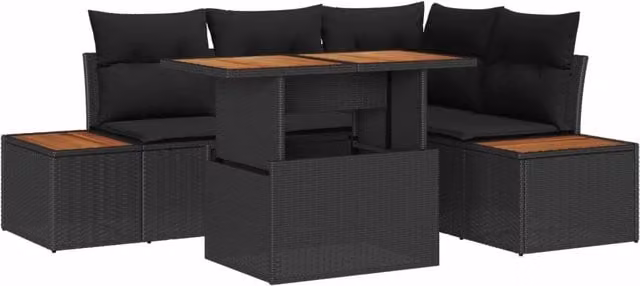 Set Divano da Giardino 5 pz vidaXL in Polyrattan Nero e Marrone con Legno di Acacia