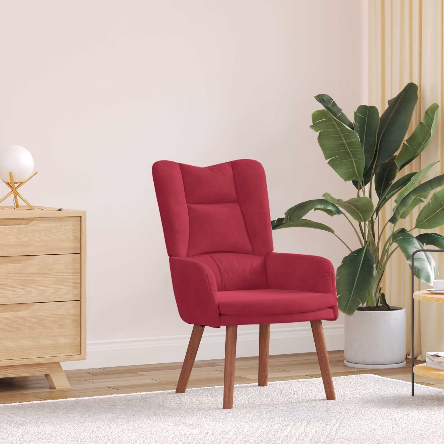 Poltrona relax moderna vidaXL in velluto rosso con braccioli, L: 63 cm, P: 67 cm, H: 94 cm
