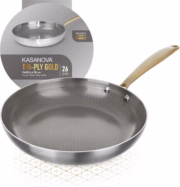Padella Kasanova Tri Ply con rivestimento in ceramica, colore Gold, Diametro: 26 cm